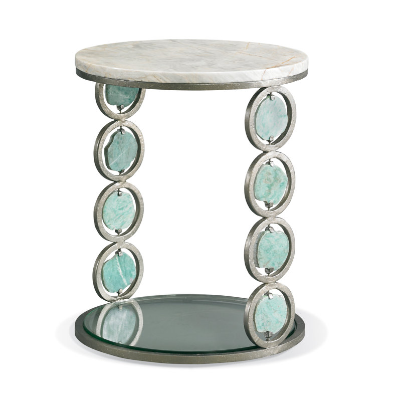 Infinity Marble End Table, Silver/Blue, White