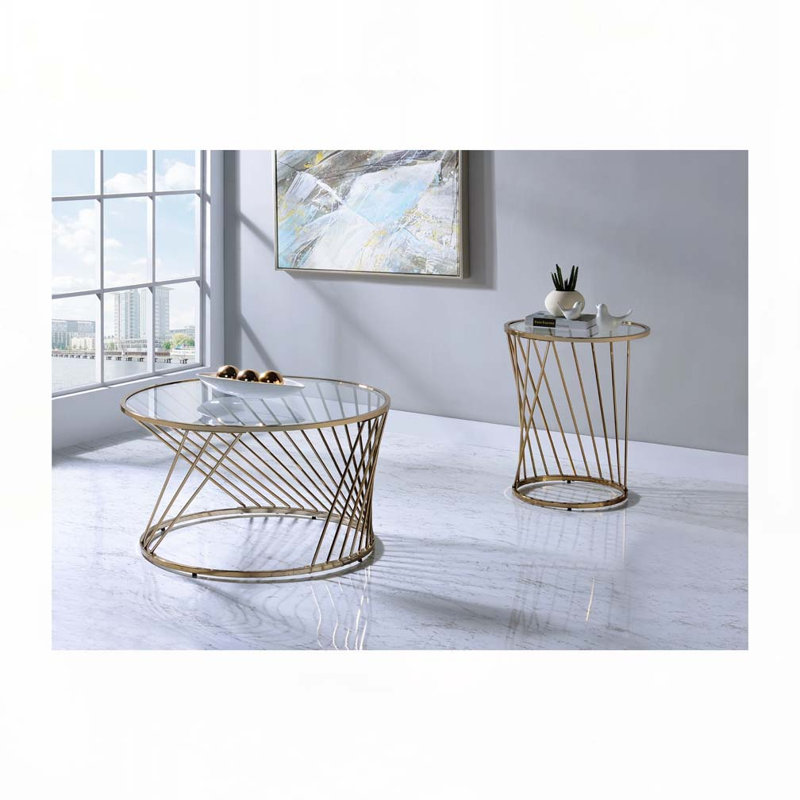 Table basse avec plateau en verre transparent et base