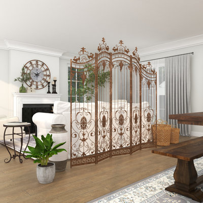 Metal Hinged Foldable Arched Partition 5 Panel Partition Room Divider Screen with Acanthus Design