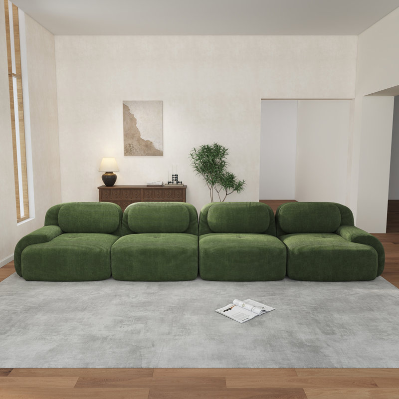 Canapé désossé en velours côtelé modulaire multi-combinaison anti-dérapant pour les salons, 4, Vert