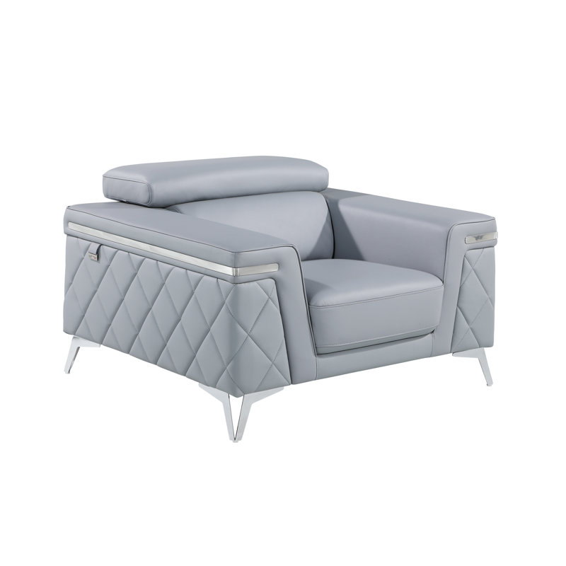 Fauteuil en cuir véritable 45 po Batchler, Cuir véritable bleu