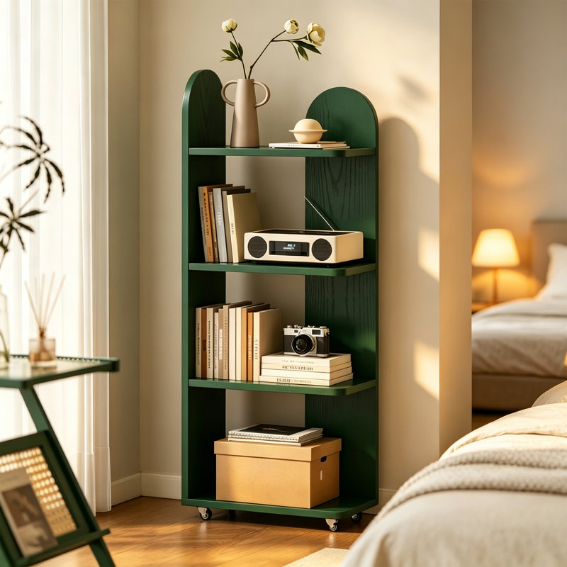 Tablette de rangement étroite en bois d'hévéa, Vert