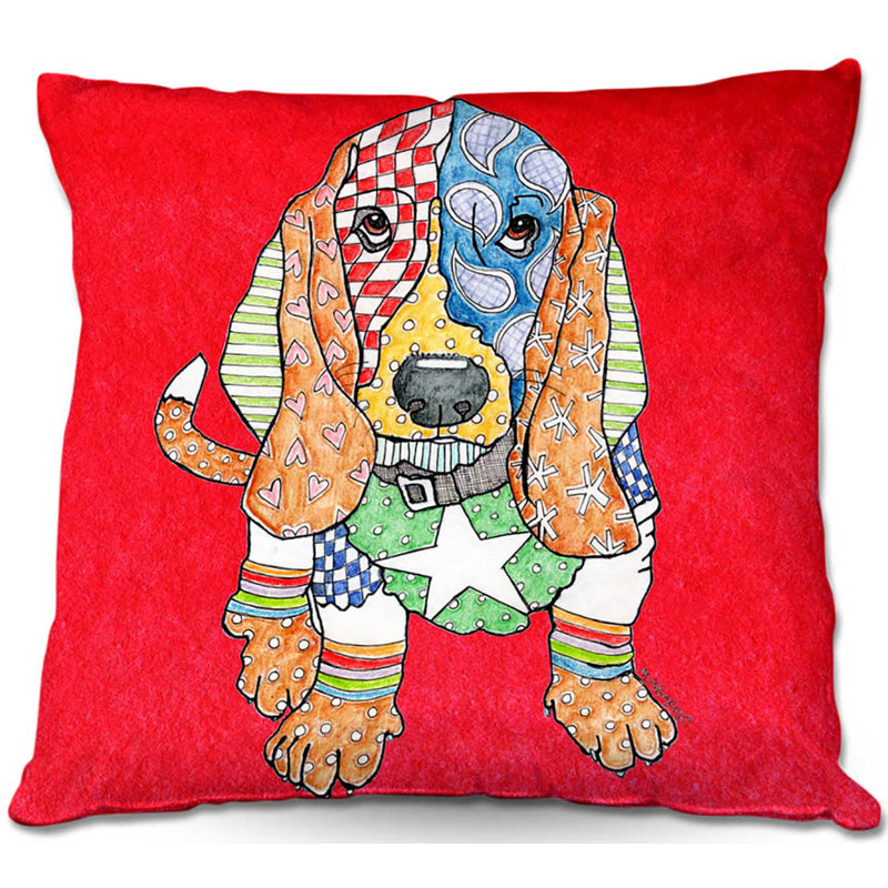  Coussin Couch Basset Hound, 18 po x 18 po, Rouge