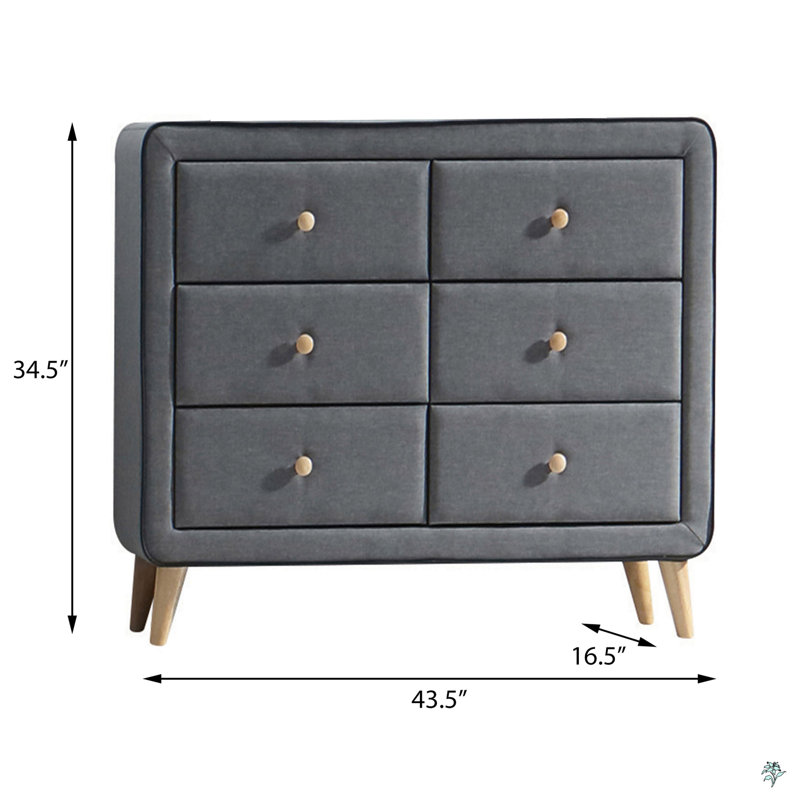 Commode double 6 tiroirs rembourrée gris clair