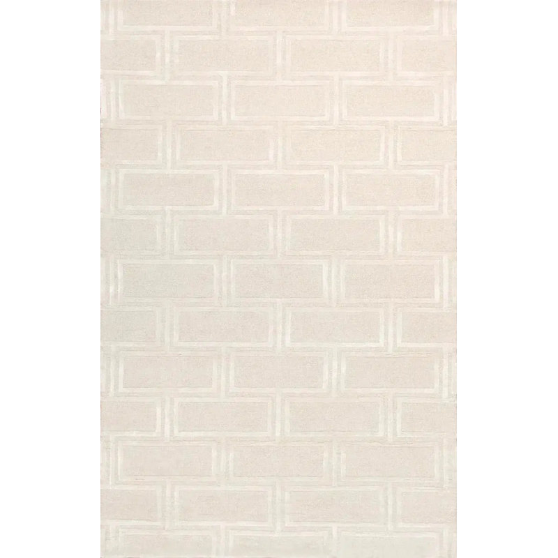 Geometric Handmade Hand Tufted Rectangle 7'9" x 9'9" Wool/Cotton Area Rug in Ivory, Rectangle 8' x 10'