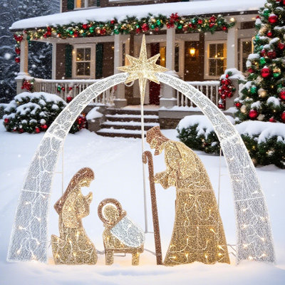 Outdoor Nativity Scenes Christmas Decoration, 4.9FT Holy Family Jesus Nativity Scene Christmas Decorations Outside with 115 Warm White LED Lights for Xmas Home Pathway Lawn Party Display