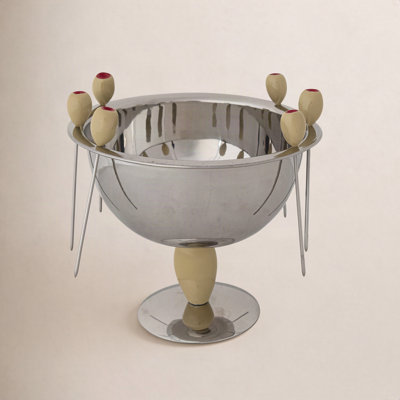 Enameled Stainless Steel Bowl With Appetizer Picks With Olive Handle