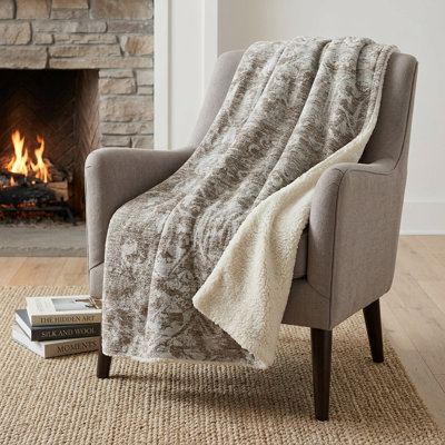 Jeté 50 "X 70" en polyester damassé taupe et beige