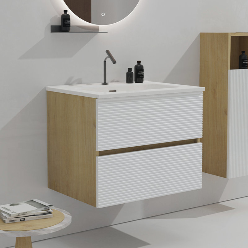 Meuble-lavabo 24 po avec lavabo, Blanc / Chêne clair