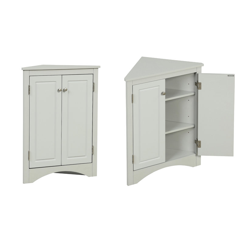 Triangle Bathroom Storage Cabinet With Adjustable Shelves, Freestanding Floor Cabinet For Home Kitchen, Off White