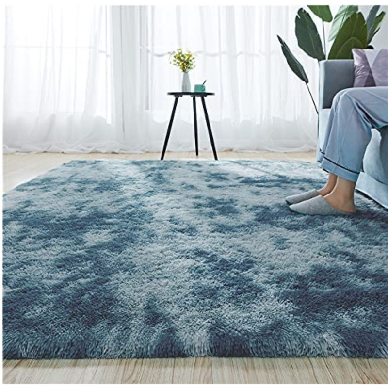 Tapis à poils longs bleu foncé, Rectangle 7 pi 6 po x 10 pi
