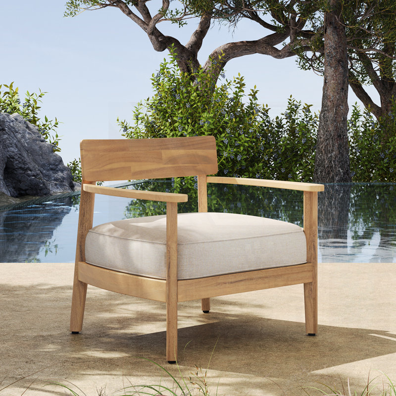 Fauteuil club en bois d'acacia avec coussin de siège