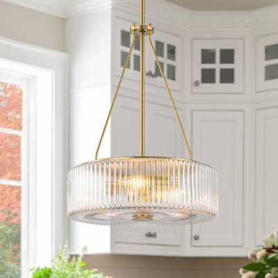 3 - Light Glam Drum Shaped Ribbed Glass Pendant