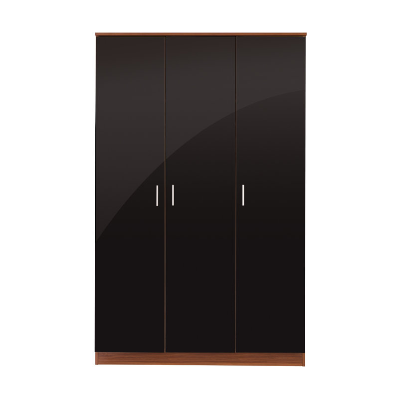 Cavanagh 3 Door Manufactured Wood Wardrobe, Gloss Black/Walnut Braun