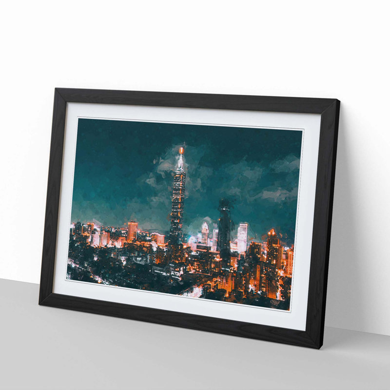 Taipei City Taiwan in Abstract - Picture Frame Graphic Art Print, 27cm H x 36cm W x 2cm D, Black Framed