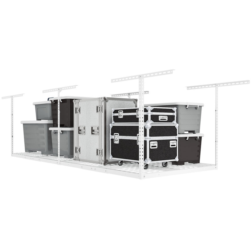 Maryorie Ceiling Mounted Overhead Steel Garage Storage Racks, 40" H x 72" W x 46" D, White