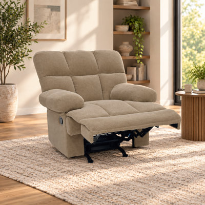 Fauteuil inclinable à bascule manuel avec revêtement en tissu texturé et accoudoirs rembourrés