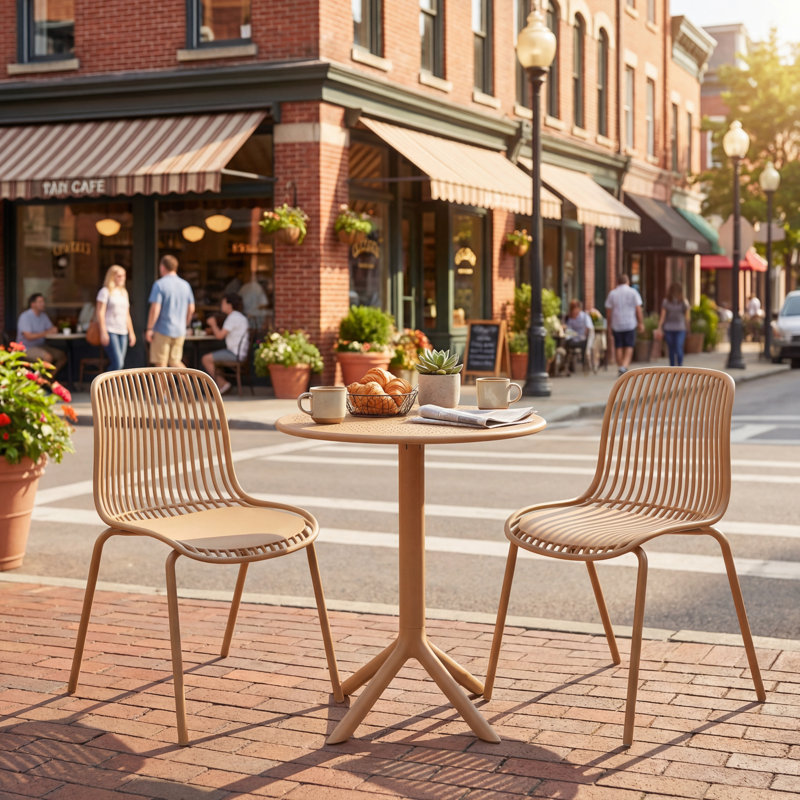 Updike Outdoor 3-Piece Plastic Bistro Dining Set, Brown Yellow