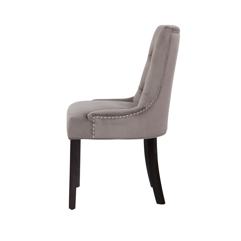 Maliki Diamond Button Tufted Dining Chair with Nail Trim, Velvet Look, Charcoal Gray Velvet