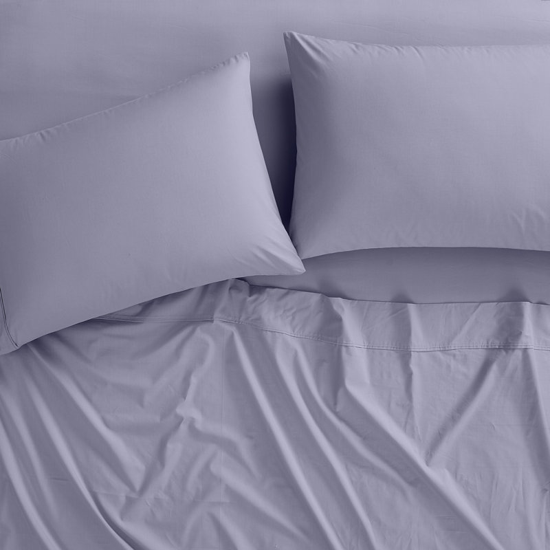  Ensemble de draps 100% coton 200 fils Classic, Ensemble de draps pour très grand lit avec 2 taie, Lavande