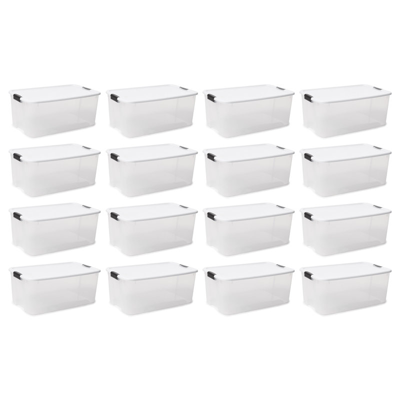 Sterilite Clear Plastic Stackable Storage Bin with White Latch Lid