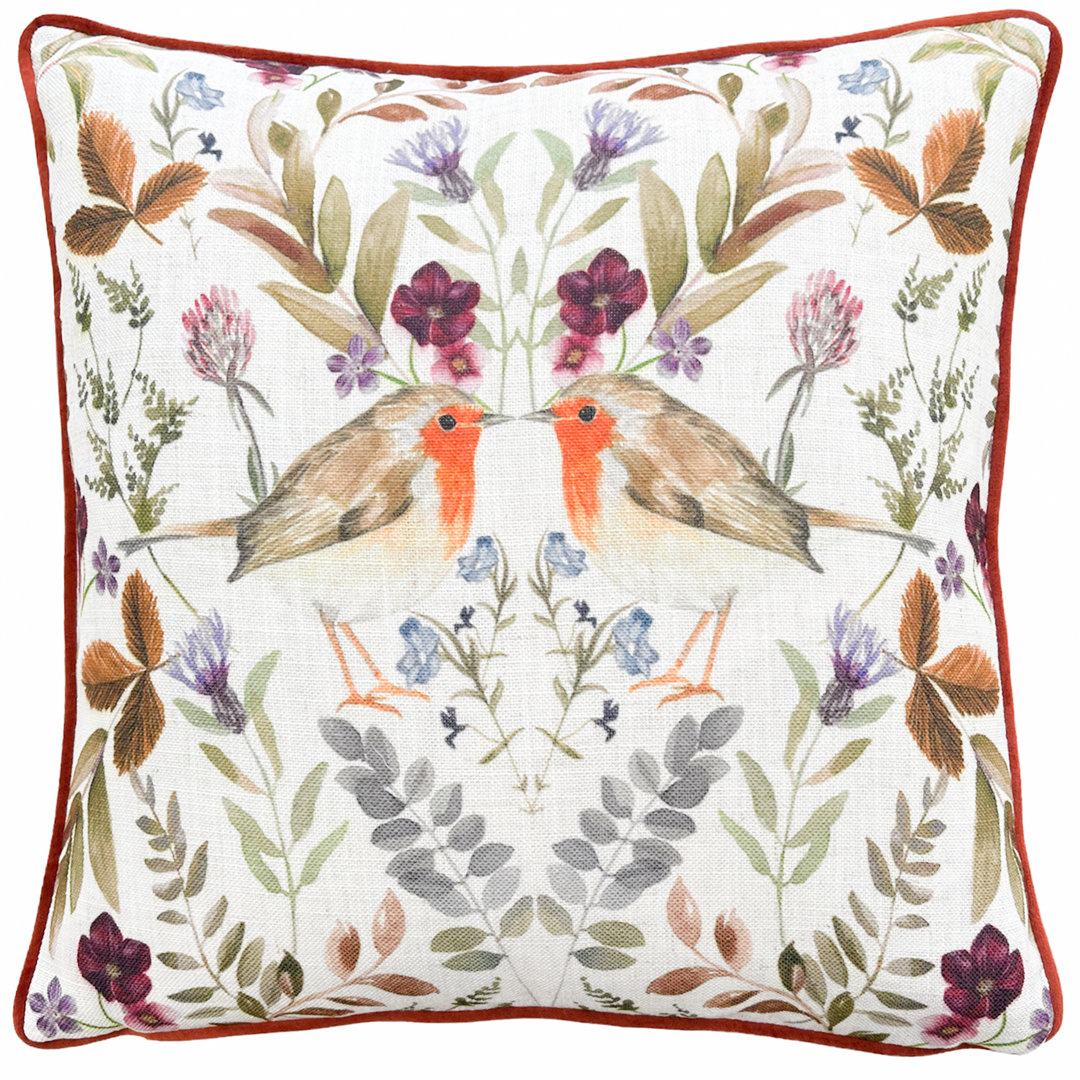 Mirrored Robin Floral Square Cushion Cover