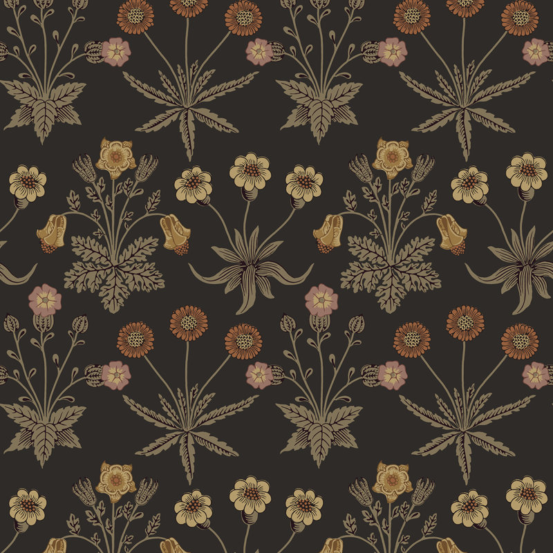 Papier peint adhésif Daisy chocolat et paprika, Noir