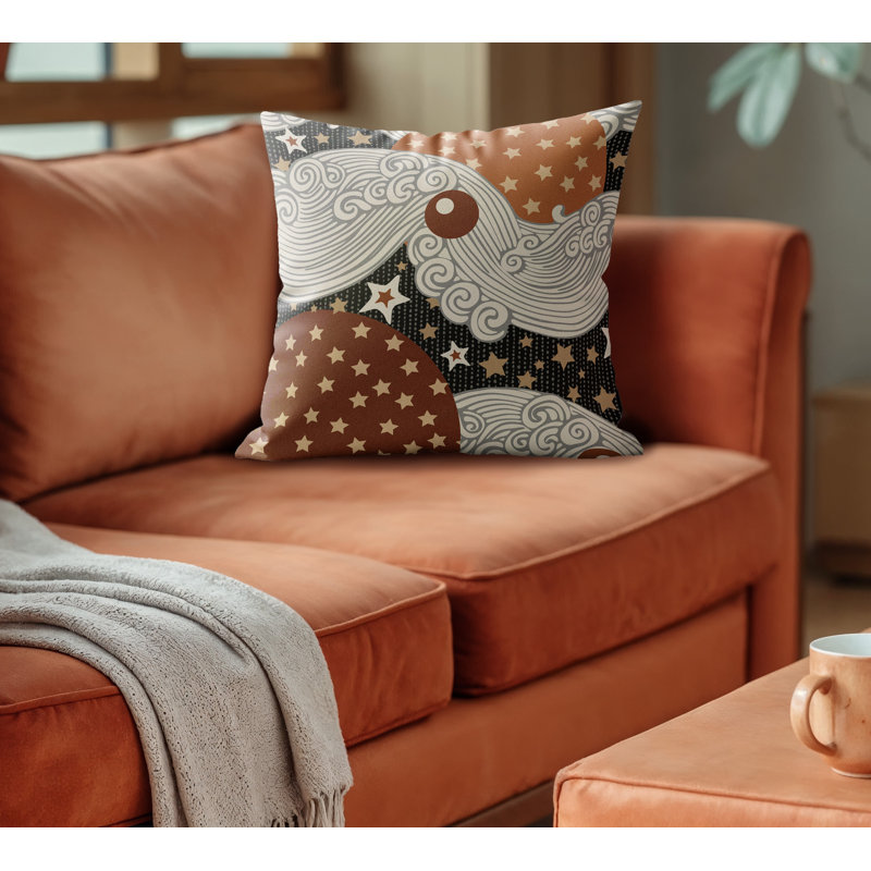 Oreiller carré en microsuède galaxie, Beige, brun et gris, 20 x 20