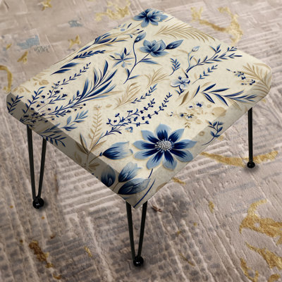 Coastal Neutrals Flowers Pattern - Boho Rectangle Ottoman