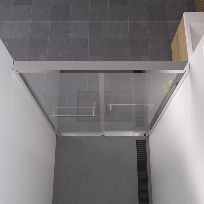 44 po x 48 po x 76 po, porte de douche coulissante double pour salle de bain, verre trempé transparent de 1/4 po (6 mm), cadre en aluminium et rouille, configuration réversible