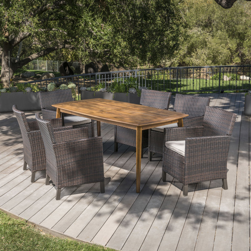 Pilger 6 - Person Acacia Wicker Patio Dining Set with Rectangular Table