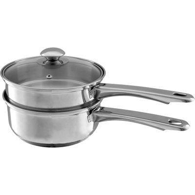 6 Cup Double Boiler Pot Set – 1.5 Quart Stainless-Steel Saucepan 2-in-1 with Vented Glass Lid – Kitchen Cookware with Measurements