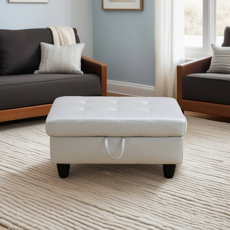 Repose-pieds avec rangement en faux cuir, Gris argenté
