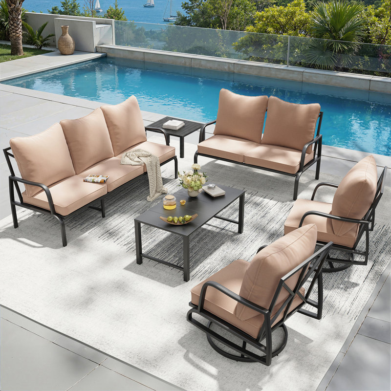 Metal 7 - Person Metal Patio Conversation Set with 2PCS Swivel Lounge Chairs