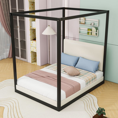 Wood Canopy Platform Bed with Headboard