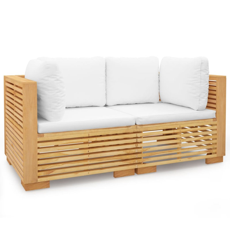 Ayzel Wood Patio Sofa with Cushions, Cream White, 1