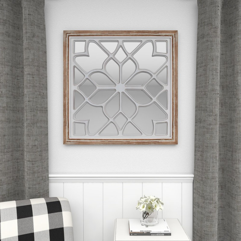 Miroir mural blanc en bois sculpté géométrique 30 po x 1 po x 30 po