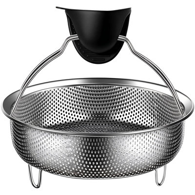Panier à vapeur avec poignée et diamètre de gant de 8,66 po, cuiseur à vapeur pour la cuisson des légumes, des fruits de mer, des boulettes, des accessoires pour casseroles instantanées, panier à vapeur compatible 8/10 pte, va au lave-vaisselle, (argent)