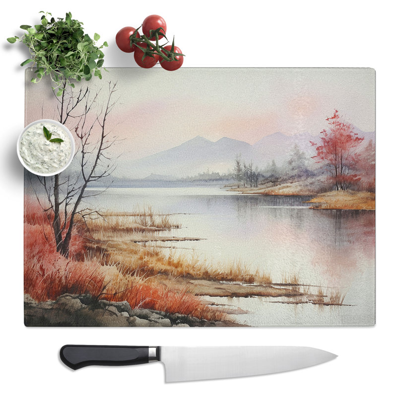 Lake Watercolour No.2  Glass Chopping Board