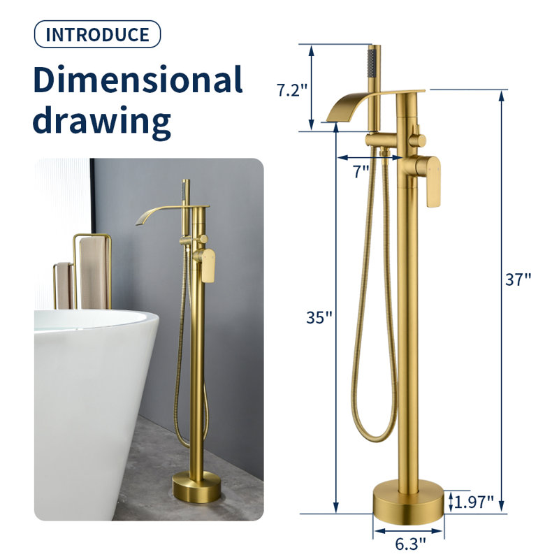 Floor Tub Spout, Brushed Gold