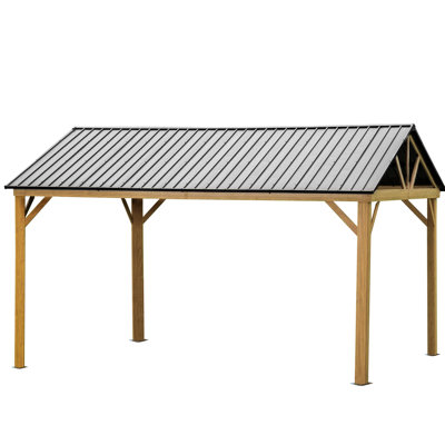 Pavillon de jardin 12 'x 14'. Toit en acier jaune. - Structure jaune - décoloration, abri de pluie
