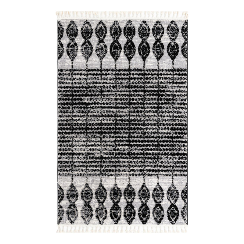 Tapis noir à motif géométrique Orlando, Rectangle 5 pi 3 po x 8 pi