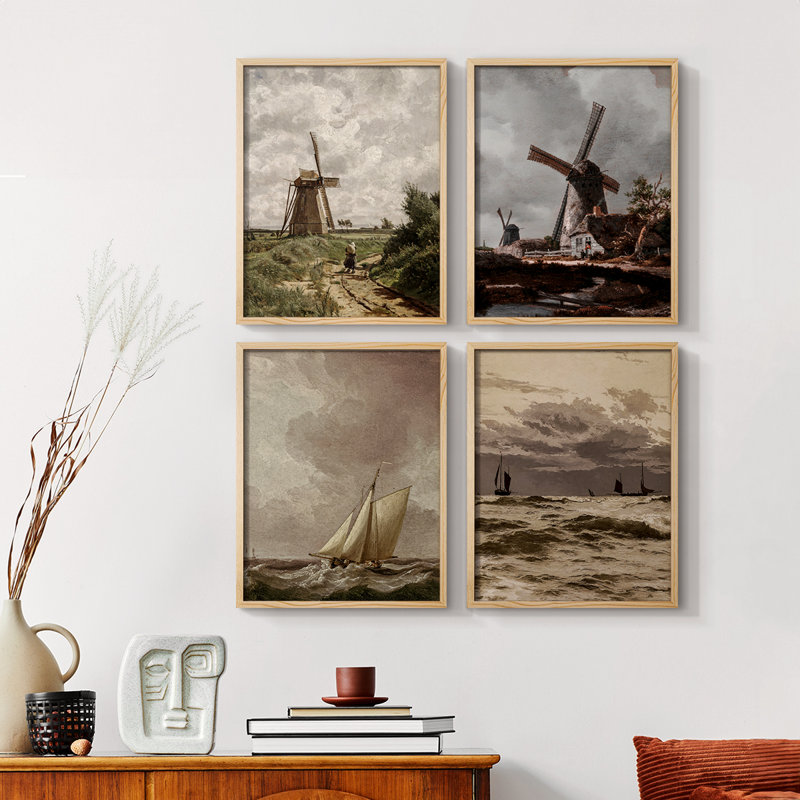 «Vintage Landscape CCxx», ensemble de 4 encadrées, Noir, H 10 po x l 32 po