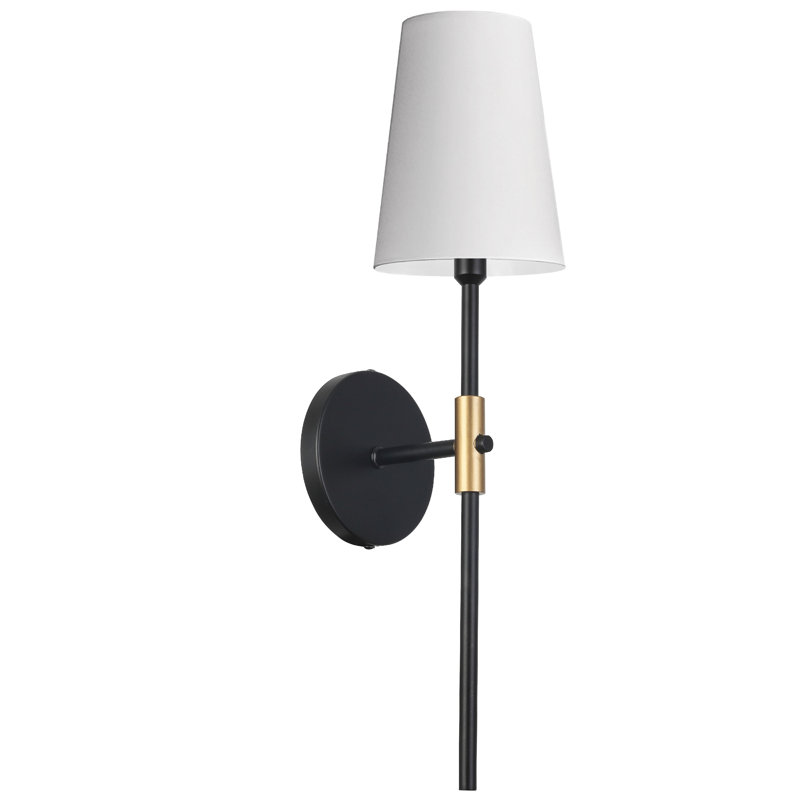 Applique murale 1 lumière avec abat-jour blanc Stelly, Noir mat / laiton vieilli