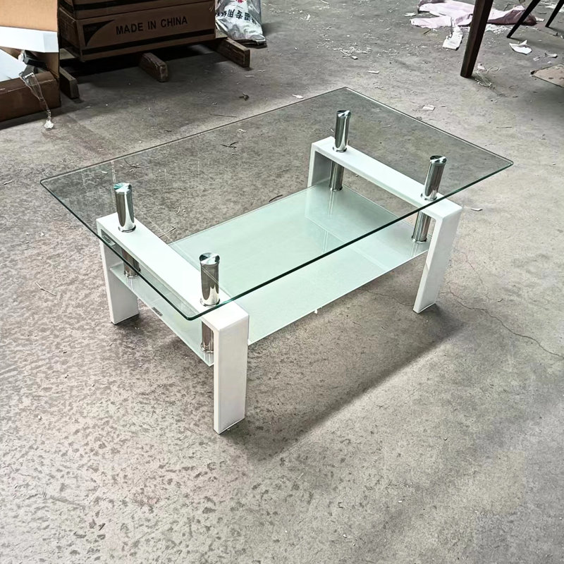 Table basse en verre trempé transparent 2, salon pour table moderne d'intérieur 2, avec structure stable