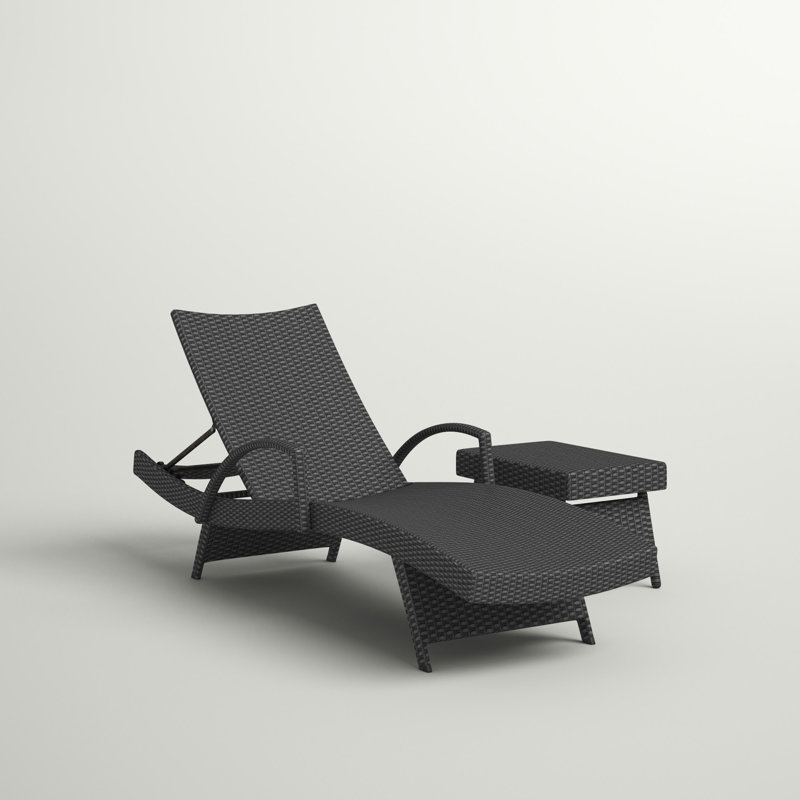 Billur Outdoor Wicker Chaise Lounge with Table, Gray