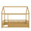 Lit simple au sol en bois avec cadre de toit de maison, garde-corps de clôture (simple, naturel)-130188560