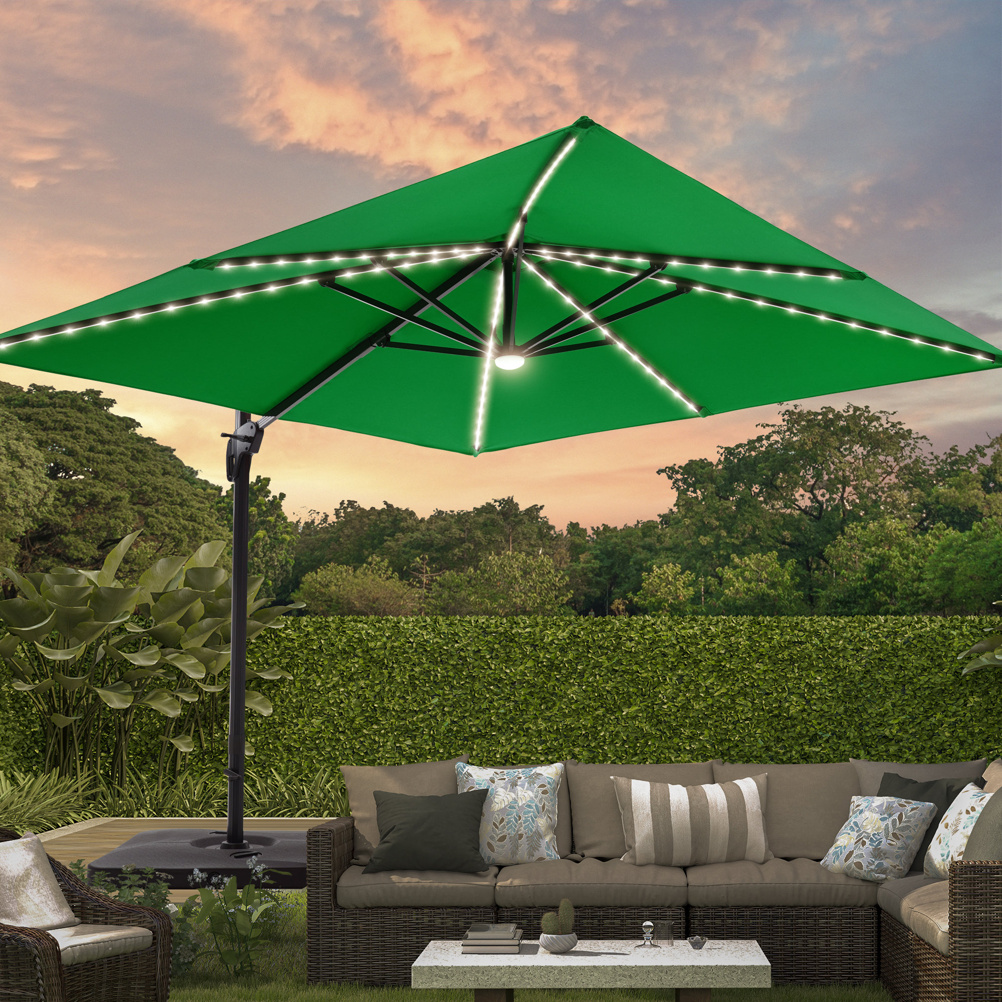 Freeport Park® Lemay 120'' Square Lighted Cantilever Umbrella | Wayfair