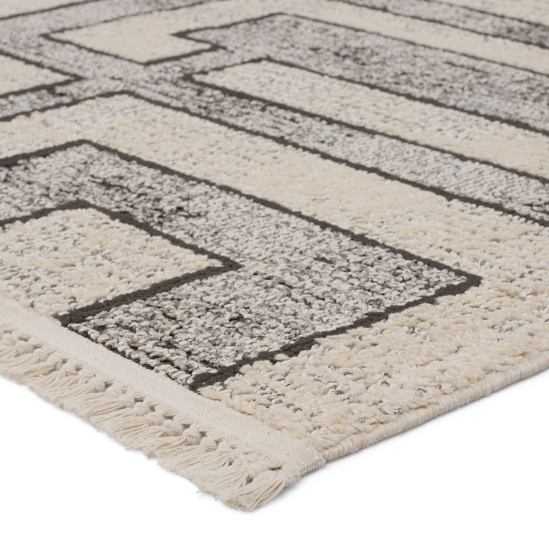 Geometric Gray/Cream Rug, Runner 3' x 8'