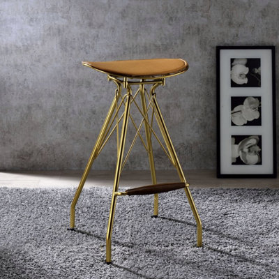 Dragea Whiskey Synthetic Leather & Gold Finish Bar Stool (Set Of 2)